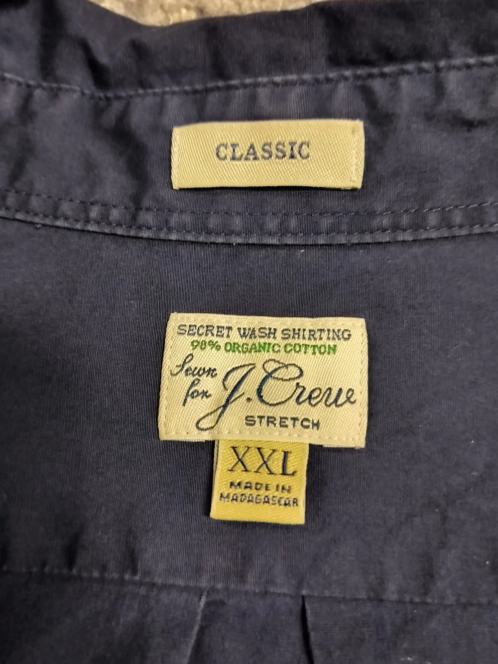 Mens J. Crew Navy Button Down Shirt Classic Fit Secret Wash Size XXL Stretch